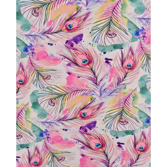 Bamboo Jersey Digital Peacock Feathers 5956
