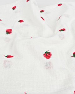 Double Gauze Embroidery Strawberry 6057