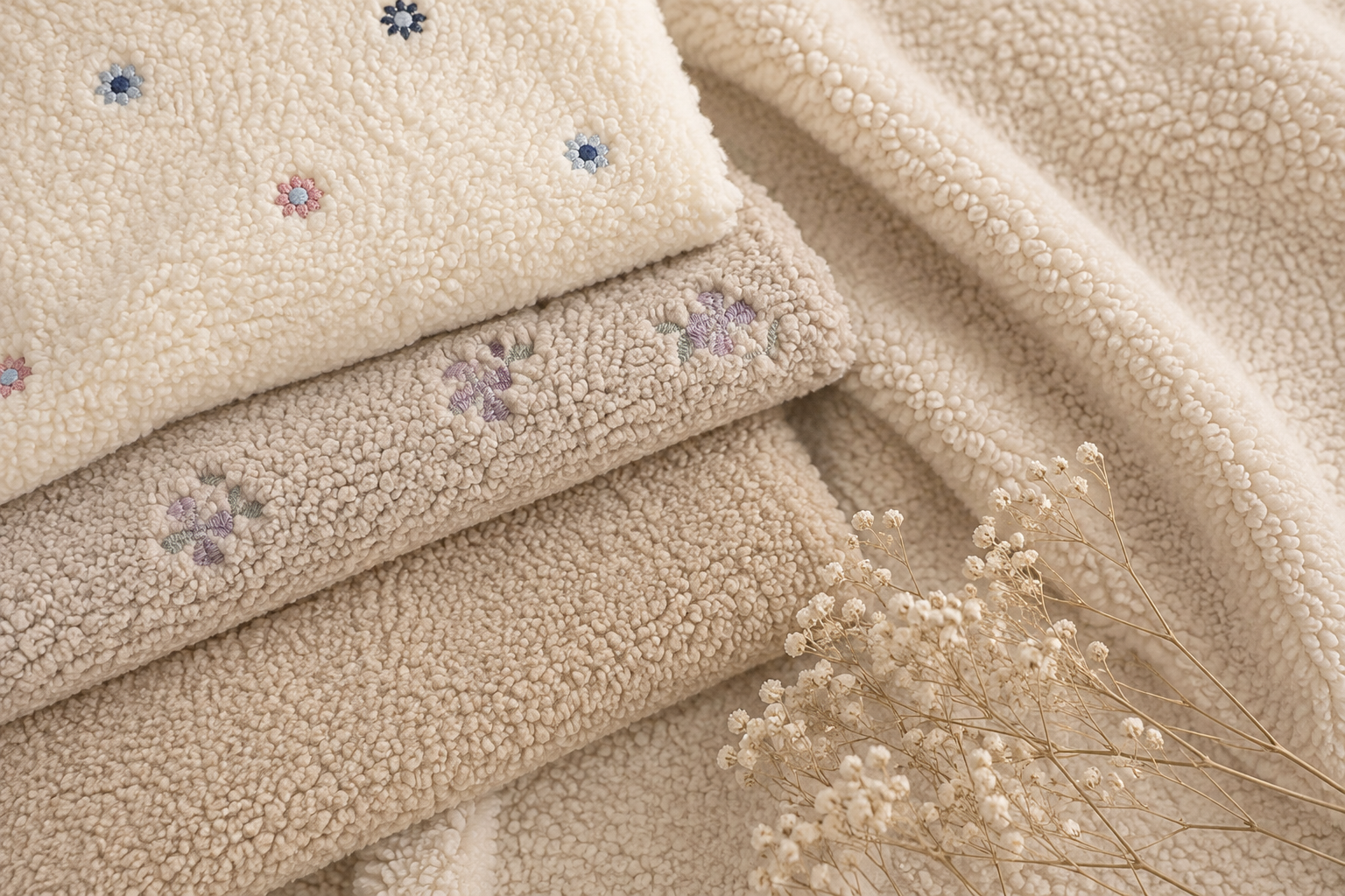 Weicher Teddystoff mit flauschiger und gelockter Struktur